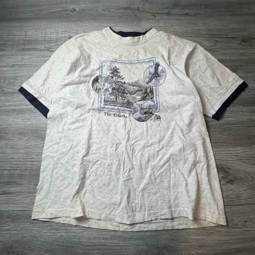 Alore The Ozarks Ringer T-Shirt Mens XXL Gray Vintage 90s Single Stitch Nature